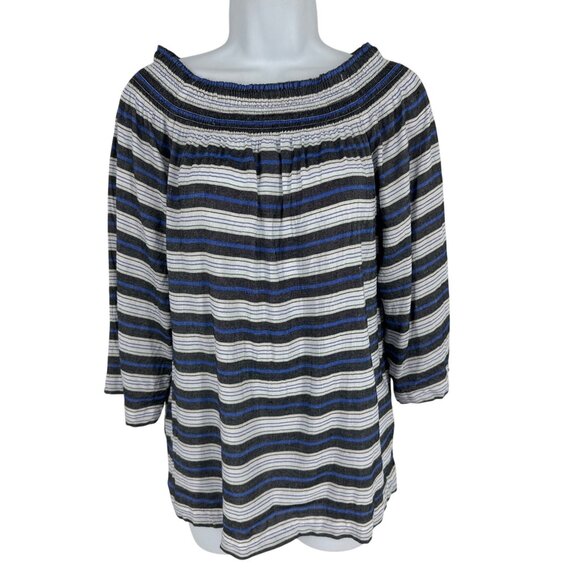 J.Jill Womens Striped Off-Shoulder 3/4 Sleeve Viscose & Linen Blend Top Size S - Picture 1 of 8